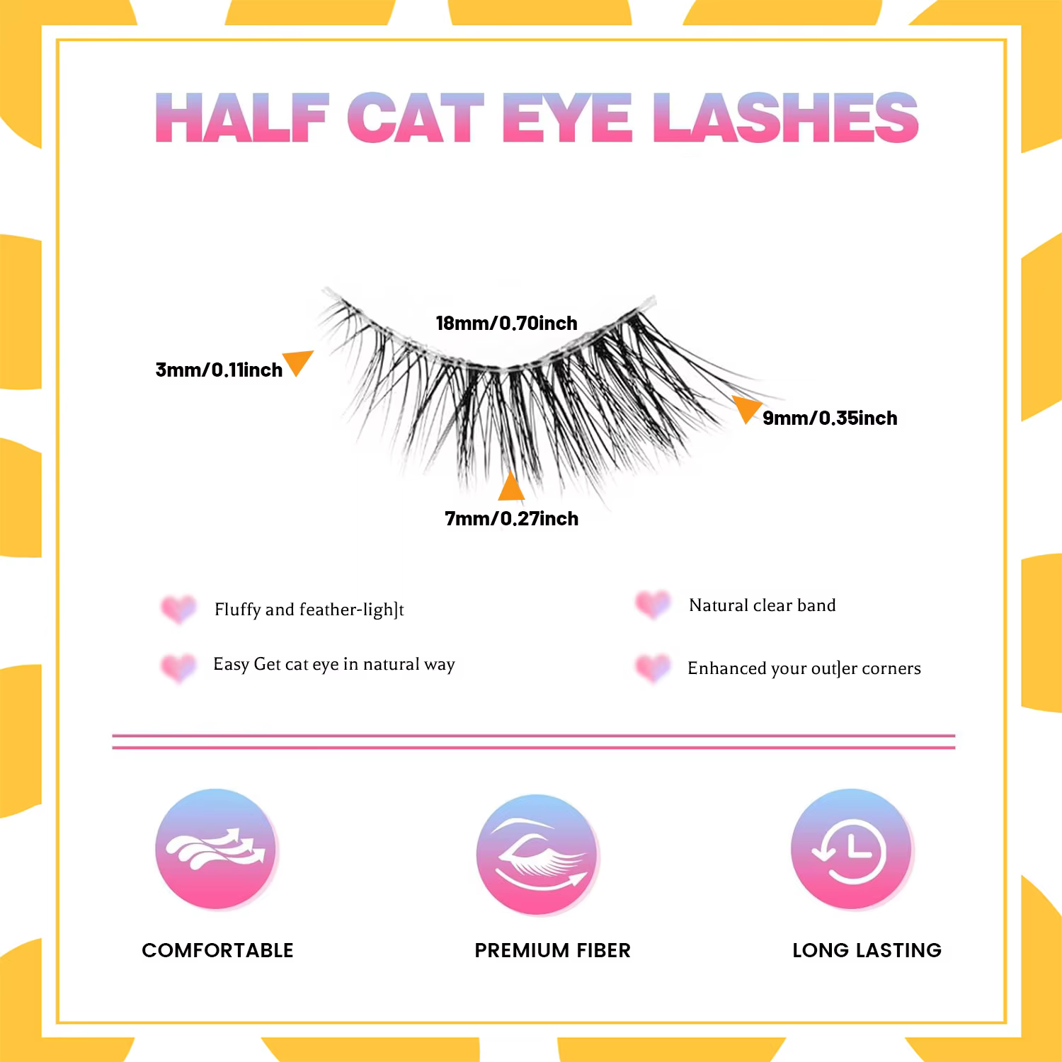 Demi-cils, aspect naturel 10 paires de cils de chat épais 10mm