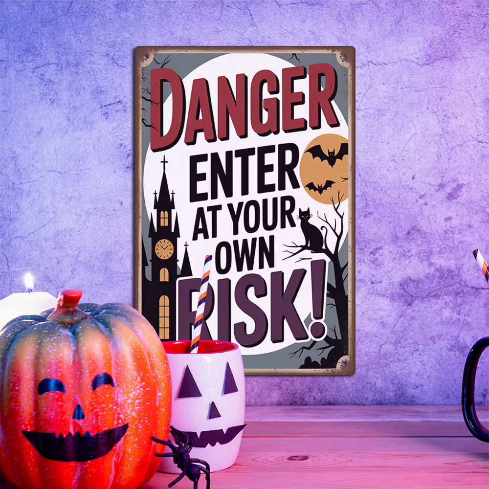 Putuo Decor – panneau métallique Vintage en étain, 1 pièce, DANGER ENTER AT YOUR OWN RISK!, décor artistique mural pour la maison, fête d'halloween, cadeau