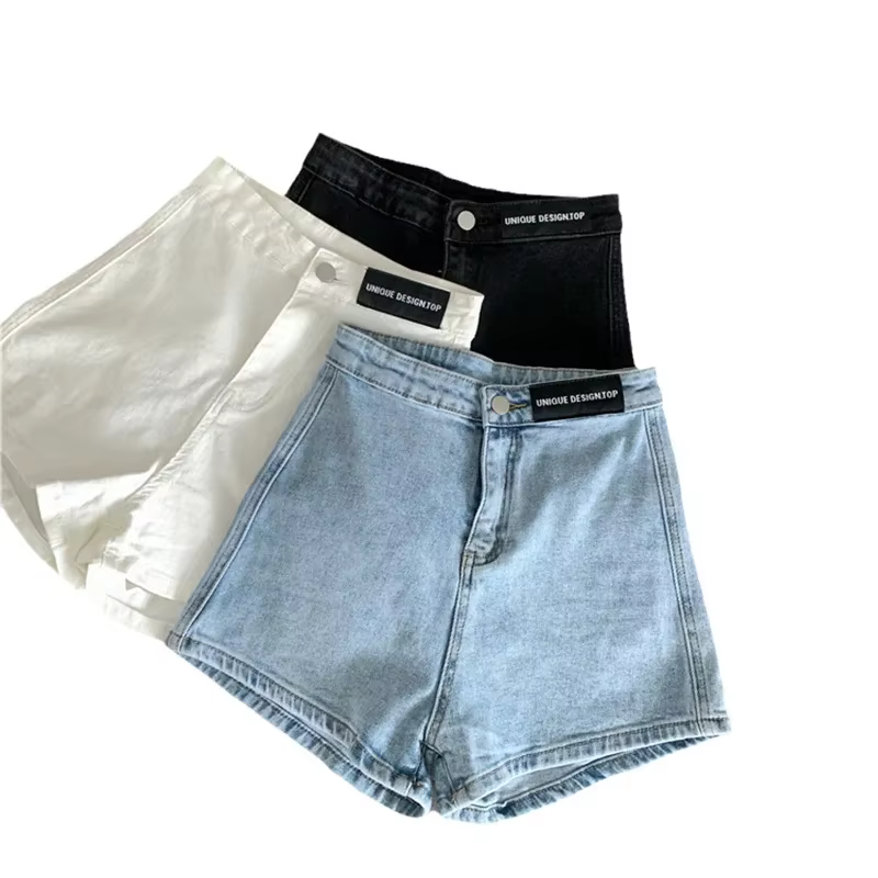 Shorts en jean taille basse coupe trapèze pour femme – Tendance été, jambe large, coupe ajustée, en mélange de coton, décontracté et stylé