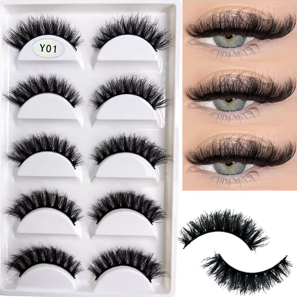 NOUVEAU Lot de 5 paires de faux cils 3D Y08 en vison naturel, style volumineux, pour maquillage, faux cils, faux cilios, outils de beauté