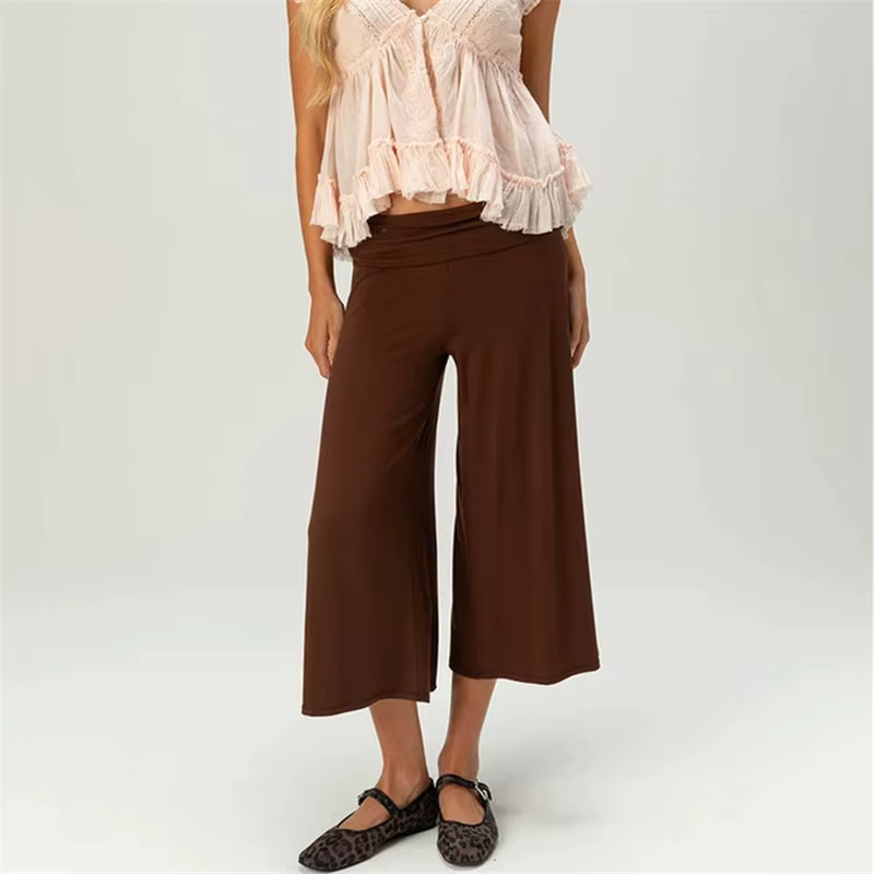 Pantalon Gaucho plissé à taille basse pour femme, coupe courte, jambe large, style Capri, idéal pour l'été, pantalon de yoga, bas de pyjama