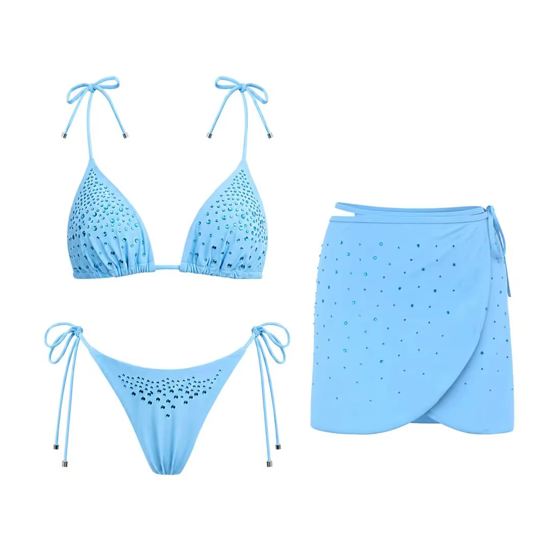Bikini décoré de strass pour femmes, maillot de bain sexy à lacets, vêtements de plage à la mode pour femmes