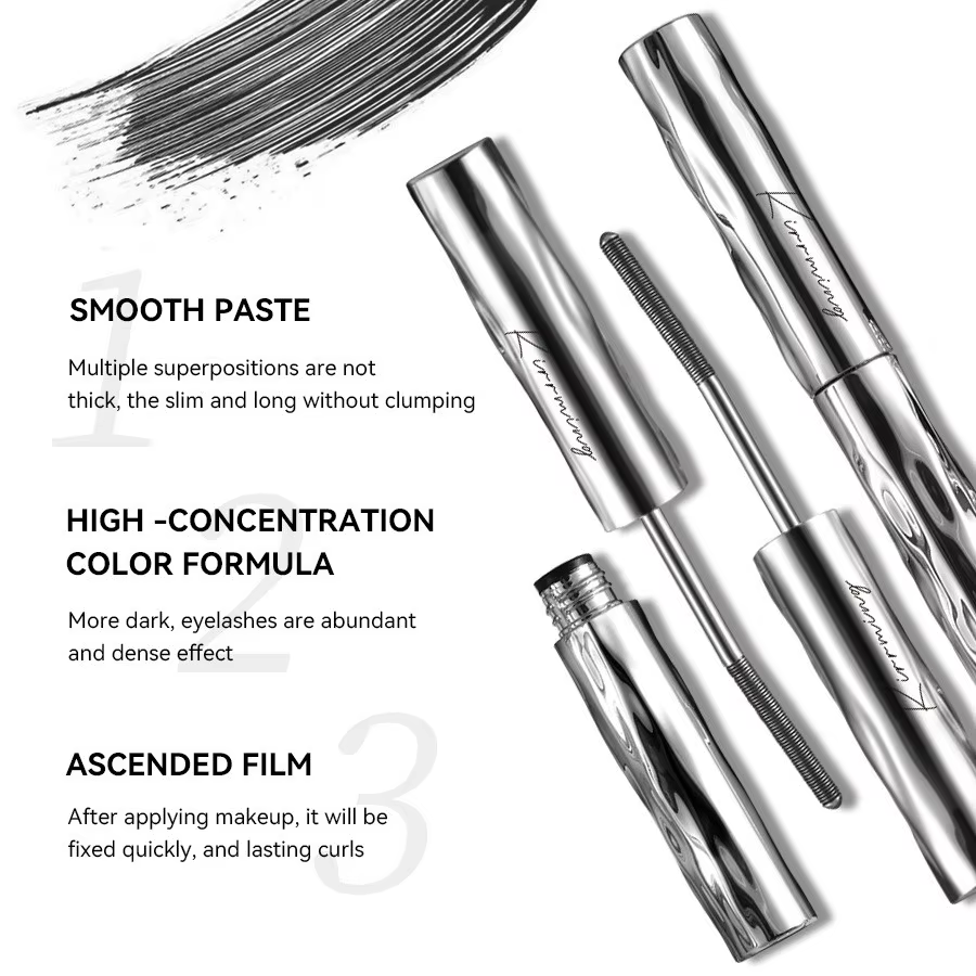 Mascara Tube Métallique Imperméable Noir Fibre de Soie Longue Tenue Courbant les Cils Sans Grumeaux Extensions