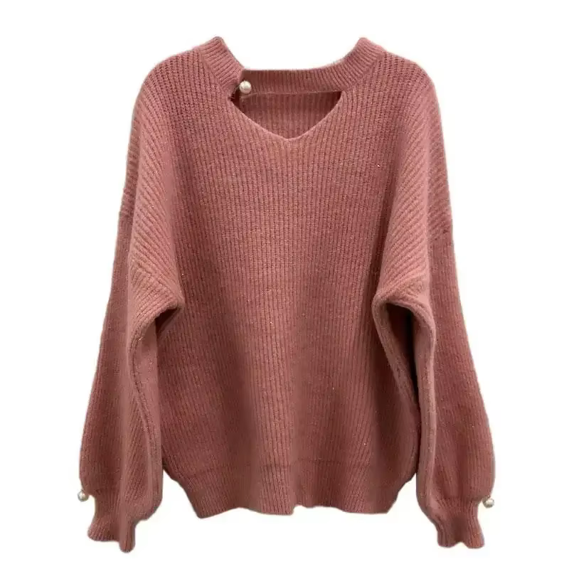 Pull en tricot à col en V rouge pour femme, pulls au crochet, tricots chauds, mode coréenne vintage, hiver froid, Y2K, années 90, nouveau