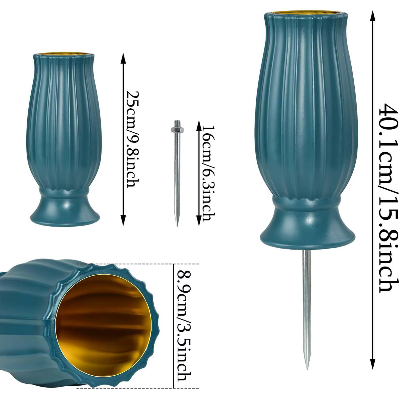 Vase de cimetière avec trous de drainage, piquet à pointes détachables, support Floral, Vase d'extérieur au sol, Vase commémoratif pour chantier de tombe de cimetière