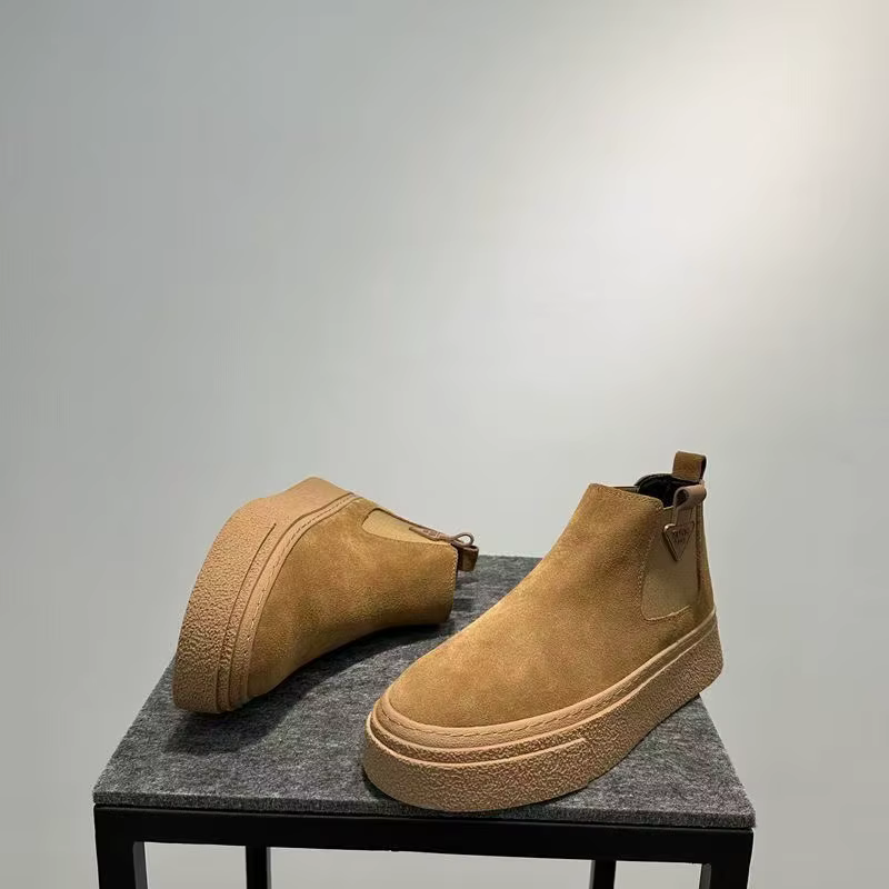 Bottes pour hommes en Faux daim et cuir, bottes de travail de haute qualité pour hommes, chaussures décontractées de marque de styliste, bottines de Style britannique