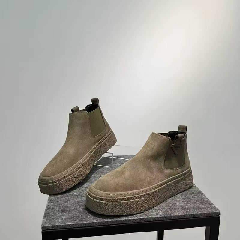 Bottes pour hommes en Faux daim et cuir, bottes de travail de haute qualité pour hommes, chaussures décontractées de marque de styliste, bottines de Style britannique