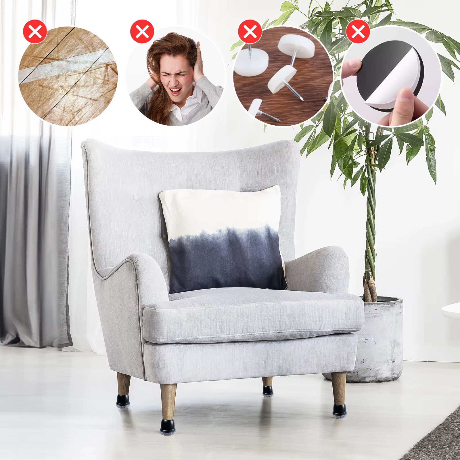 Protecteurs de jambes de chaise en Silicone antidérapant 360, 16 pièces ° Couvre-pieds de meubles épais enveloppé par fond de coussin en feutre pour planchers de bois franc
