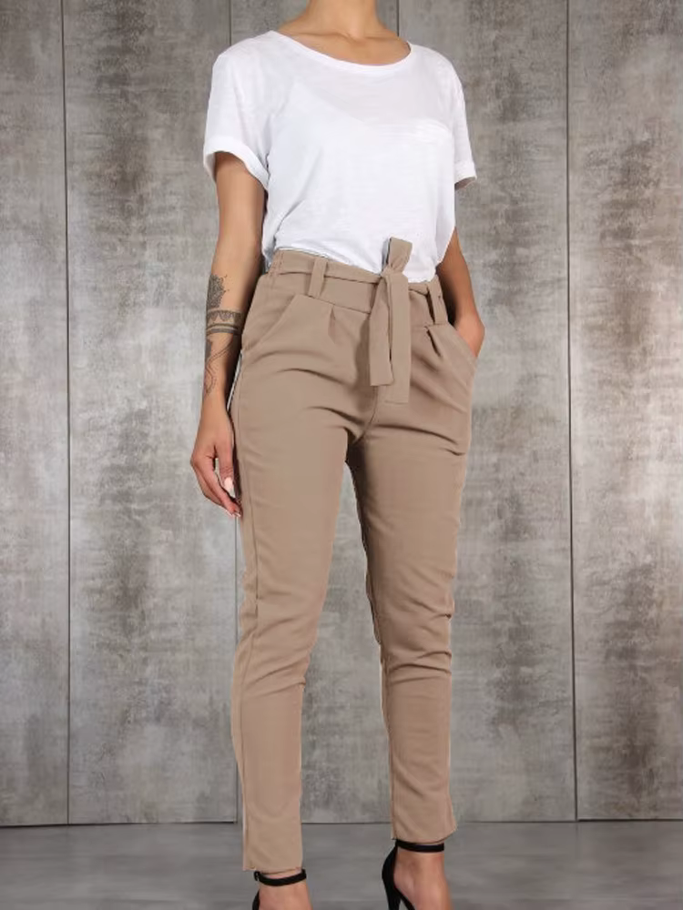 Femmes crayon pantalon printemps automne taille haute poche mince solide pantalon ARJ-K03