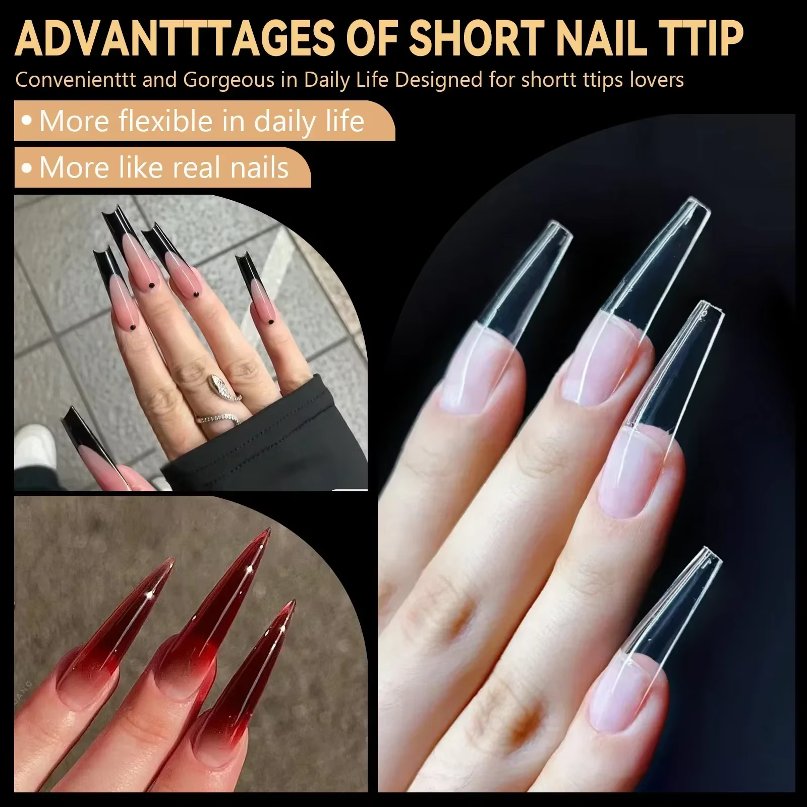 Boîte de faux-points en Gel souple, cercueil de Ballet sculpté naturel, amande, couverture complète, qualité supérieure, fournitures pour ongles
