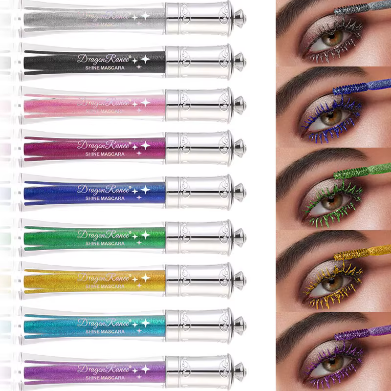 Mascara coloré diamant brillant bleu paillettes scintillantes