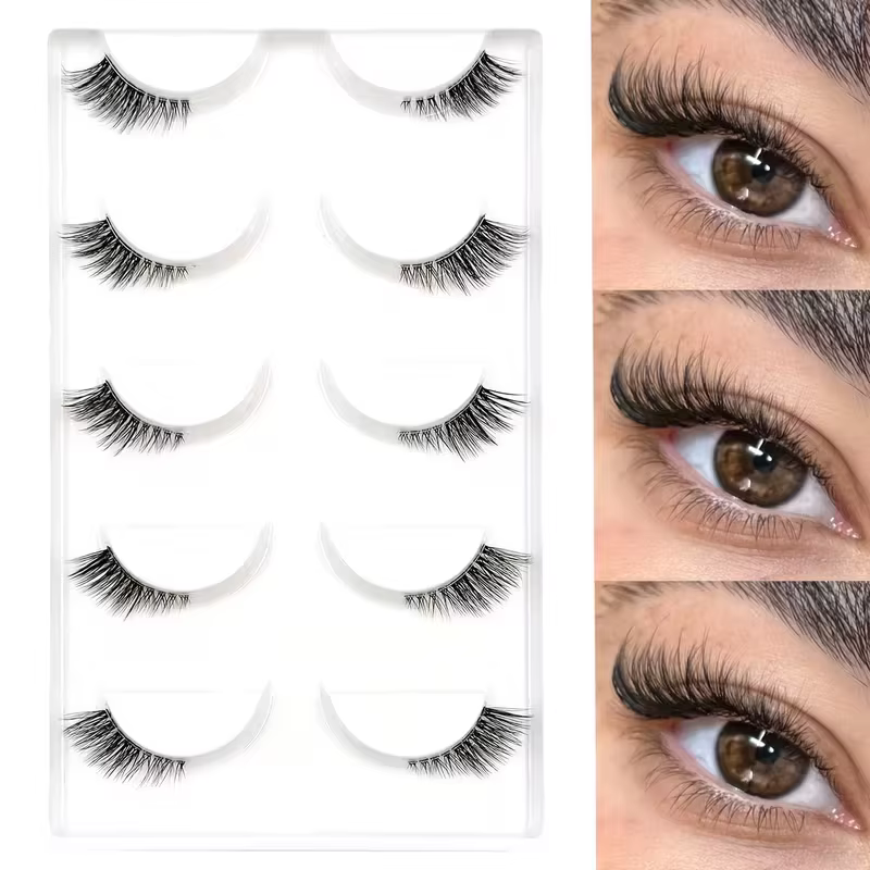5 paires de demi-cils bouclés à l'aspect naturel - Ajoutez du volume et de la définition à vos yeux pour les rendez-vous