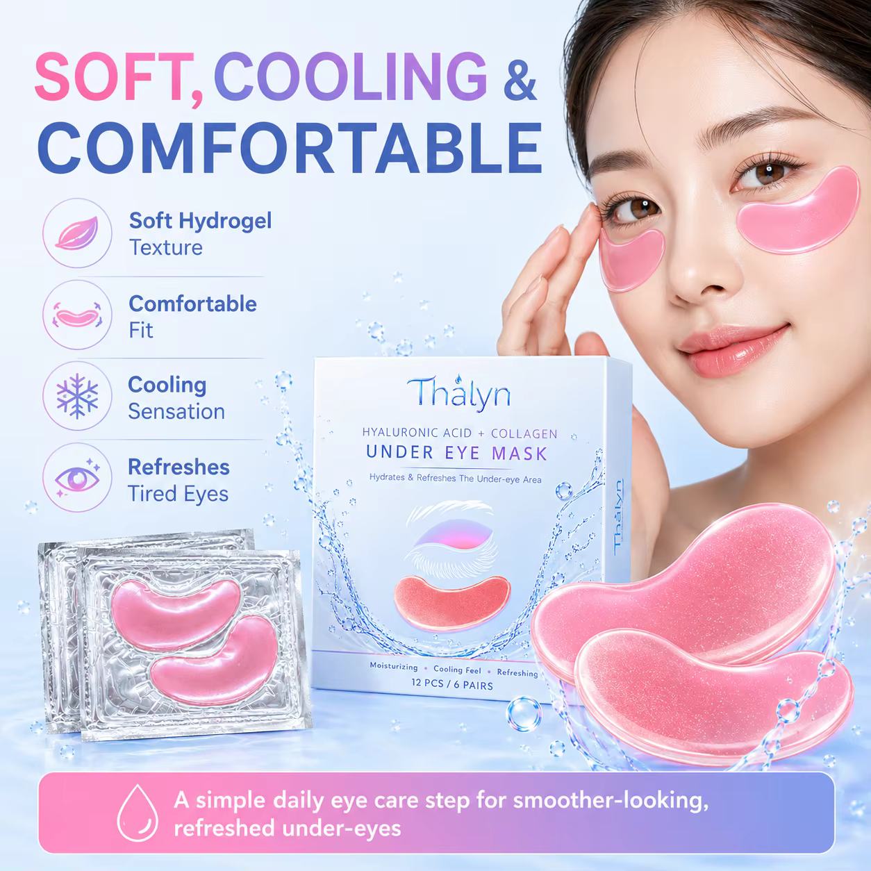 12 Patchs pour les Yeux en Forme de Croissant Rose, Patchs en Gel Hydratants pour les Yeux