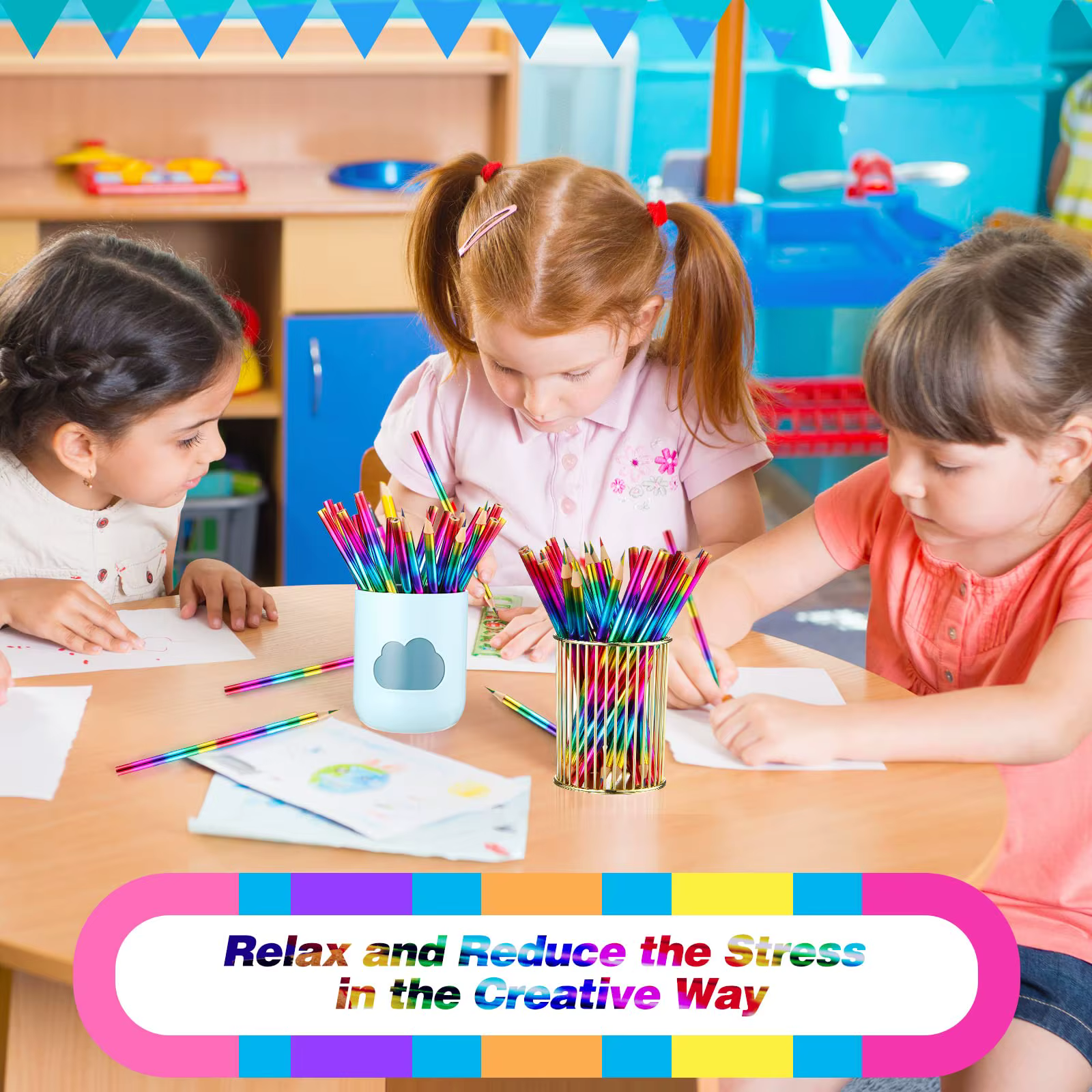 8/16 pièces arc-en-ciel 4 crayons de couleur en 1 crayons arc-en-ciel crayons de couleur en bois crayon multicolore pour enfants fournitures scolaires de bureau