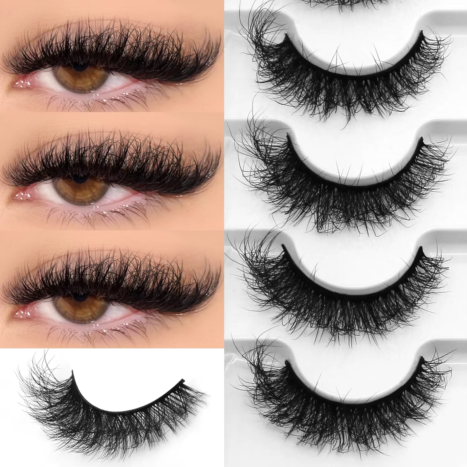 GROINNEYA Faux cils œil de chat moelleux 8D Volume
