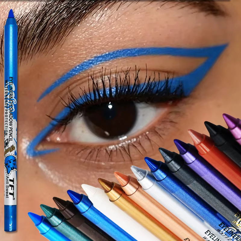Crayon Eyeliner Bleu Imperméable Longue Durée 12 Couleurs Anti-Bavures Stylo Fard à Paupières Lisse Fini Nacré Mat Maquillage Yeux Cosmétiques