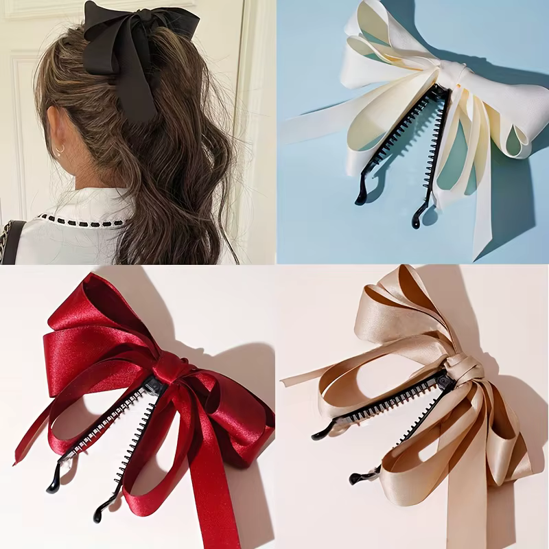 Nœuds de cheveux pour femmes, pinces à cheveux en satin soyeux pour filles, ruban de cheveux de couleurs neutres, pinces à nœuds mignonnes pour femmes