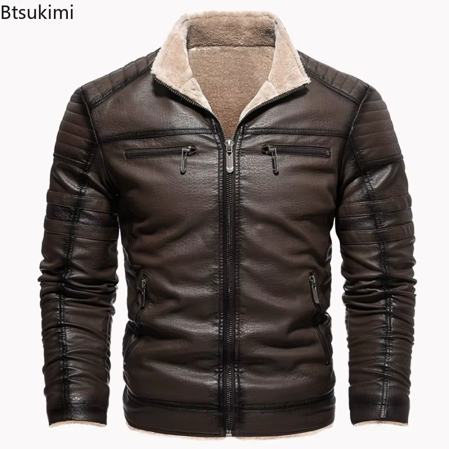 2026 Nouveaux hommes vestes en simili cuir automne hiver décontracté moto motard vestes en polyuréthane de haute qualité hommes rétro mince vêtements d'extérieur chauds