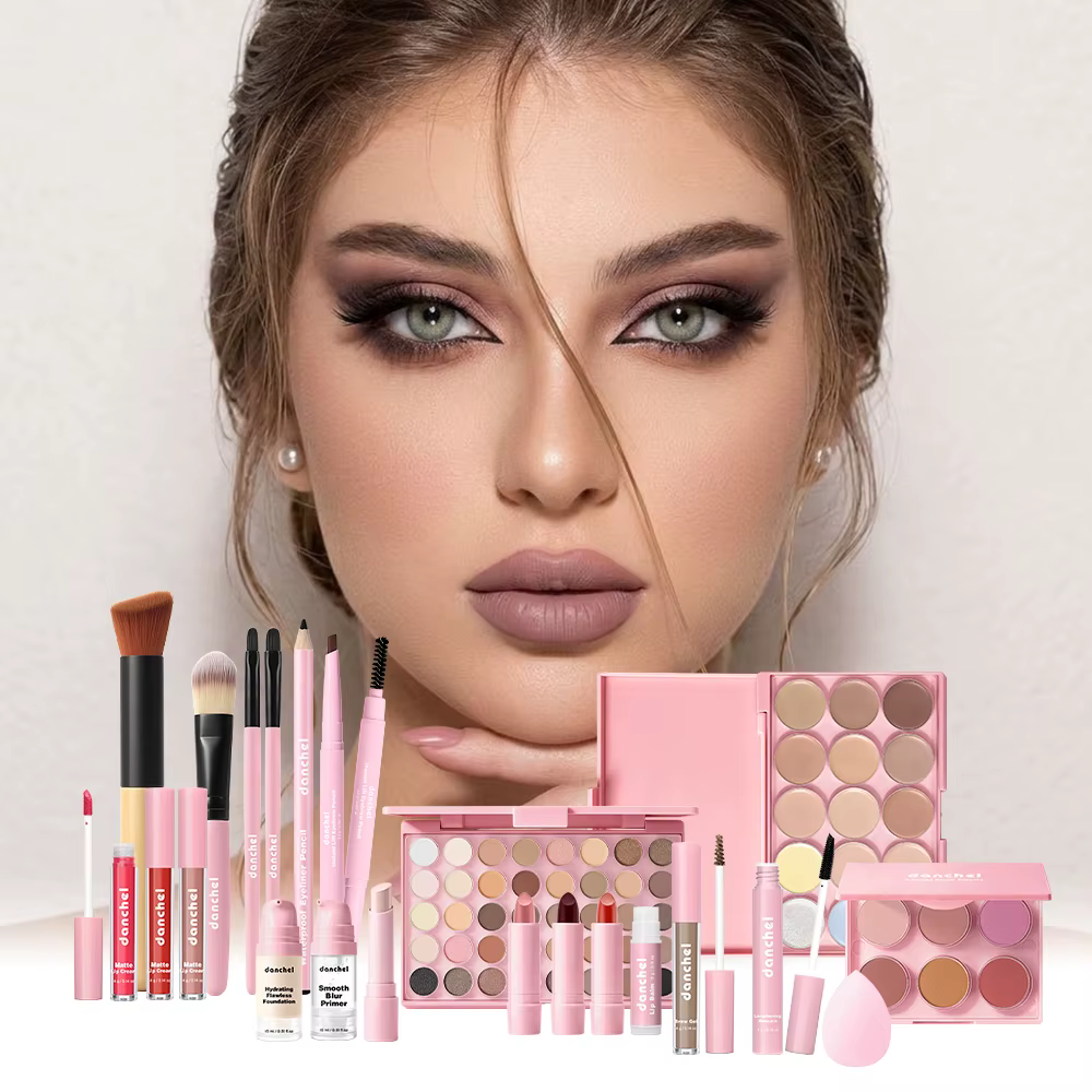 Ensemble de maquillage pour le visage, fard à paupières, contour, blush, rouge à lèvres, fond de teint, anticernes, crayon à sourcils, eye-liner, mascara, kit cosmétique avec pinceaux de maquillage