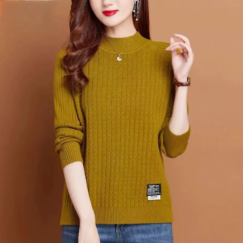 Bas petit haut femme manteau 2026 automne hiver nouveau pull de haute qualité col mi-haut pull tricots femmes hauts à la mode