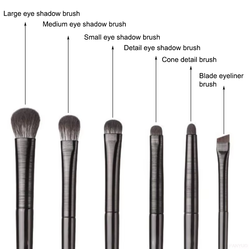 Ensemble de pinceaux de maquillage pour les yeux noirs, 6 pièces, pour contour professionnel, fard à paupières, Eyeliner, mélange Portable, outil cosmétique de beauté du visage