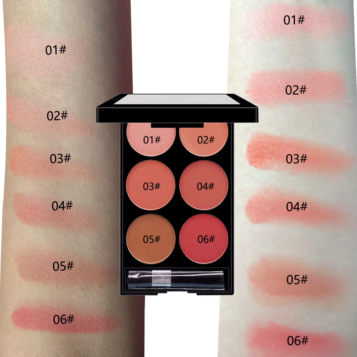 Palette tout-en-un de fard à joues et de contour de 6 couleurs