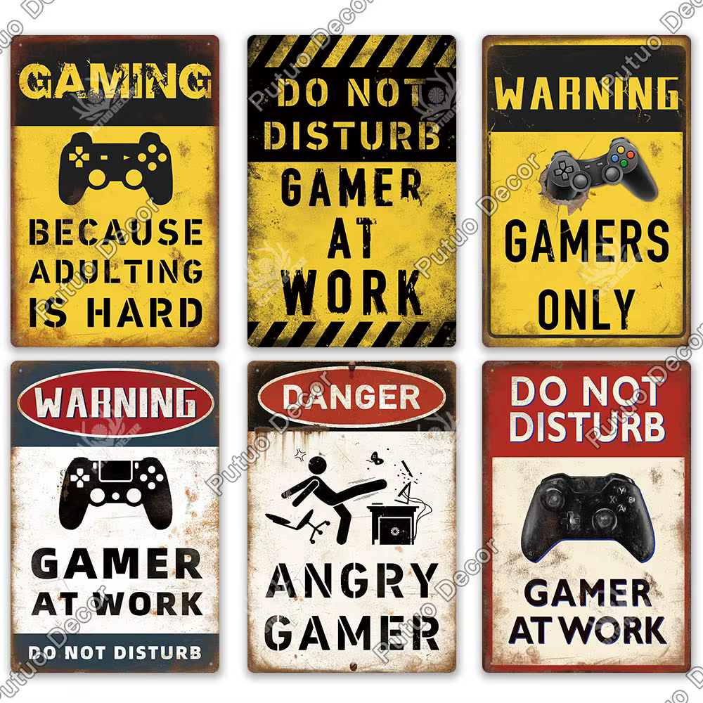 Putuo – panneaux métalliques amusants pour Gamer, Vintage, en étain, pour Gamer au travail, signes rétro pour maison, Club, salle de jeux, grotte d'homme, décoration murale