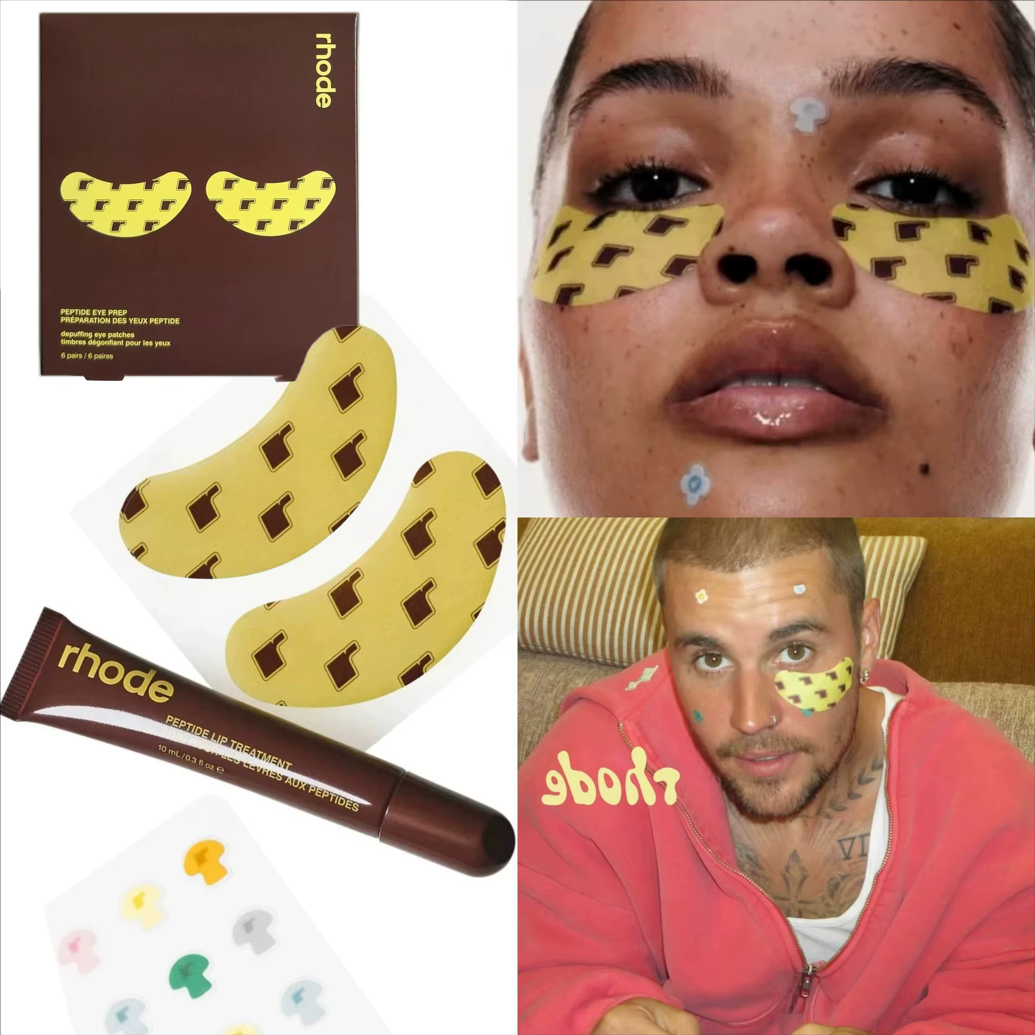 Rhodeskin Peptide Banana Eye Prep Décongestionnant Patchs Contour des Yeux Soin Gloss à Lèvres Fard à Joues Hailey Bieber Maquillage Hydratant Blush Girl