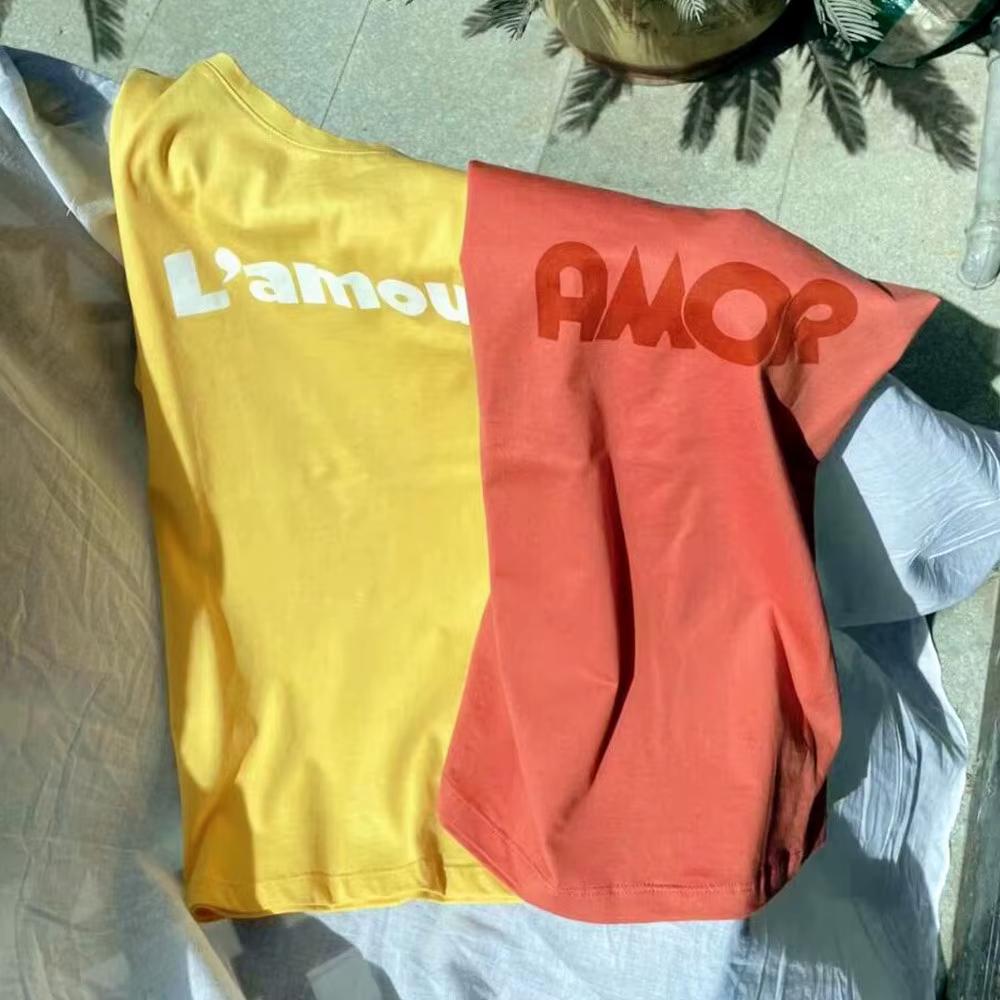 T-shirt Manches Courtes 100% Coton pour Femme, Vêtement Estival et Décontracté, avec Lettres Françaises Rétro Imprimées, Élégant, Jaune, Nouvelle Collection, Y-2025