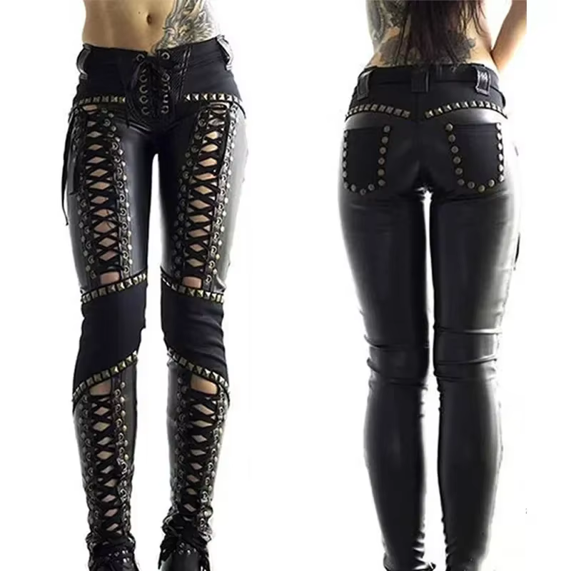 Pantalon crayon en simili cuir pour femmes, Punk Rock, Leggings à bandes ajourés, Sexy, Streetwear, nouvelle collection