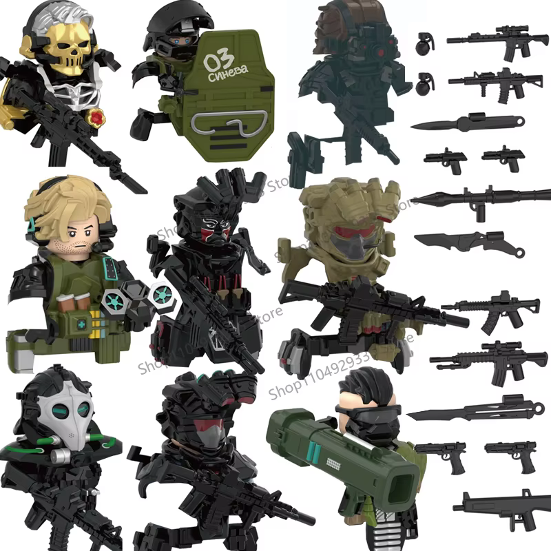 Figurine de soldat militaire de la Seconde Guerre mondiale, blocs de construction, forces spéciales, personnage SWAT, bouclier, casque, accessoires d'armes, véhicule blindé, jouet en briques