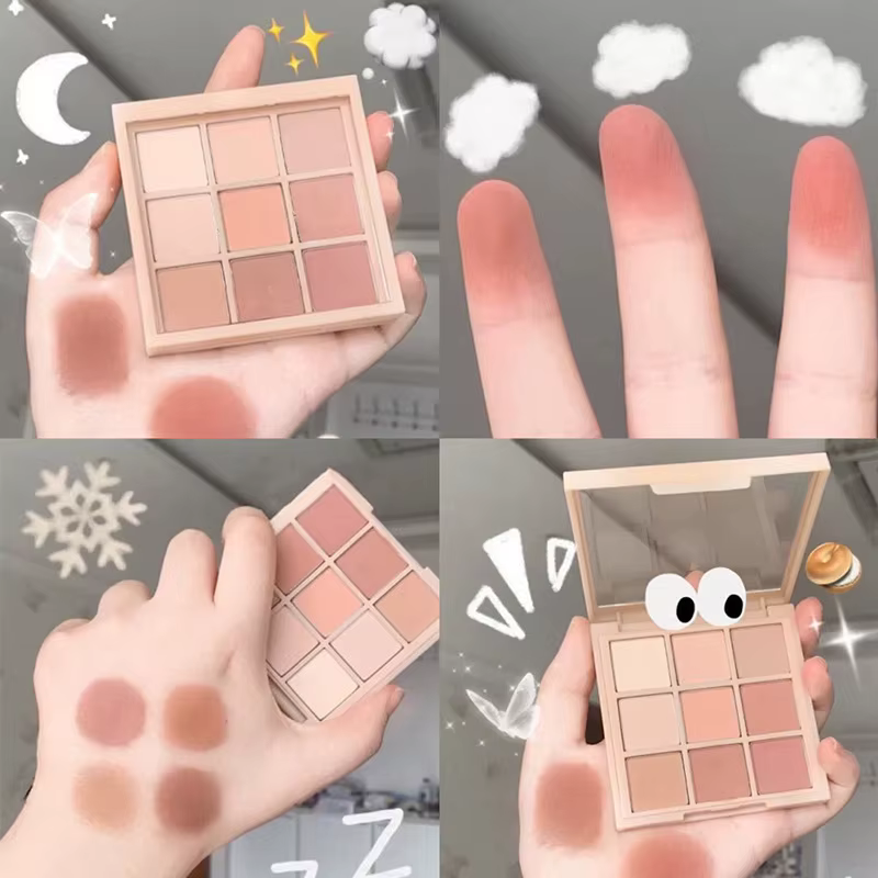 Palette de fards à paupières mats longue durée de 9 couleurs avec des nuances chaudes nues à rose-marron pour un look naturel au quotidien