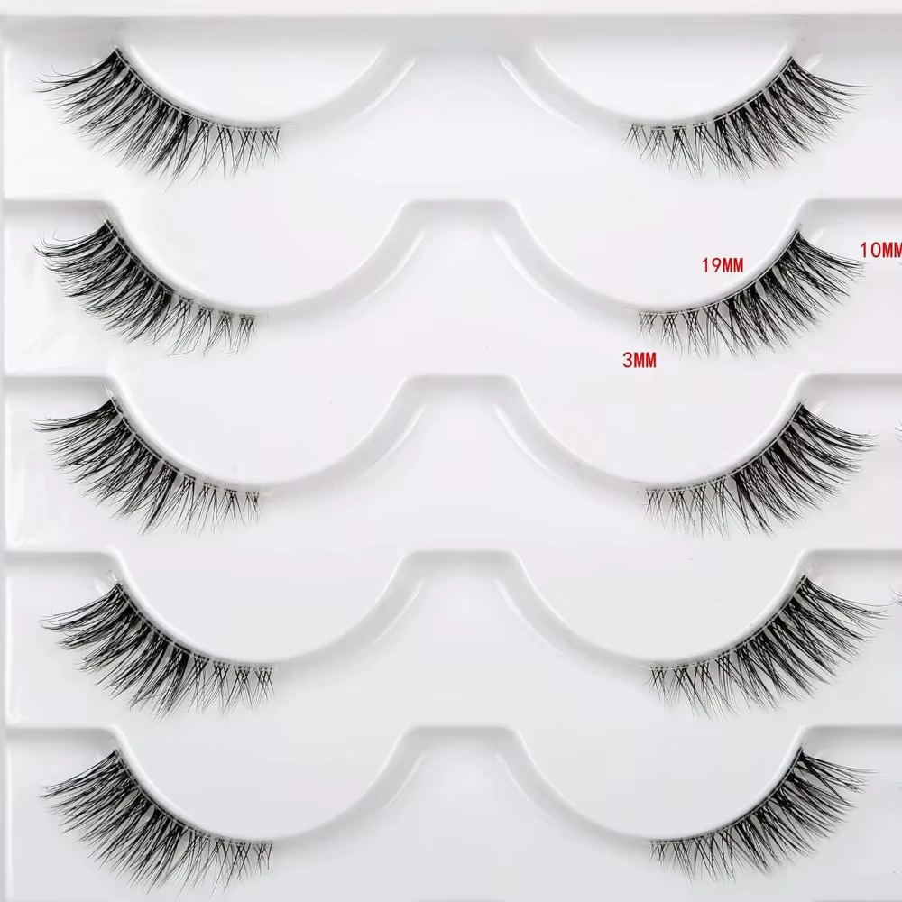 14 paires de faux cils transparents à bande transparente
