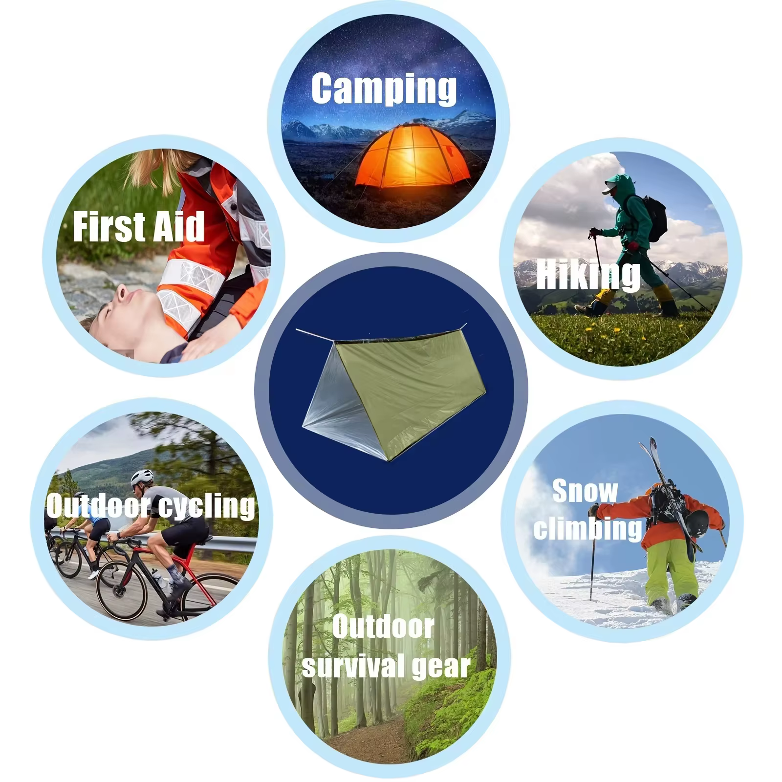 Tente de Camping en plein air pour 2 personnes, imperméable, sauvetage, évasion d'urgence, Kit de tente de survie, tapis de Camping en plein air