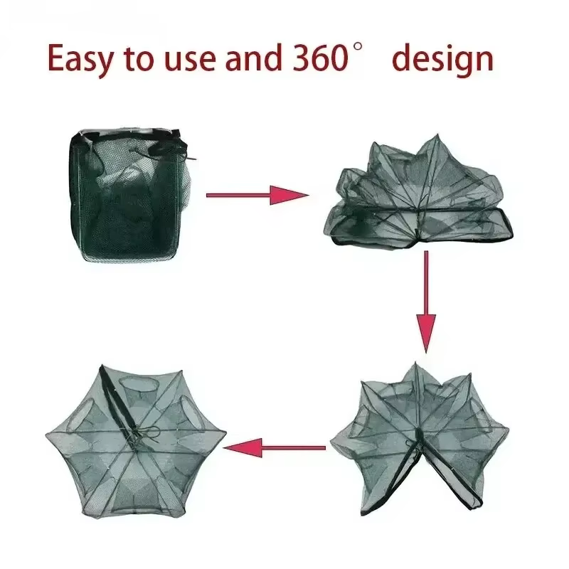 Filet de pêche pliable pour attrapeur de crevettes, piège à crabes, crevettes, écrevisses, anguilles et autres poissons