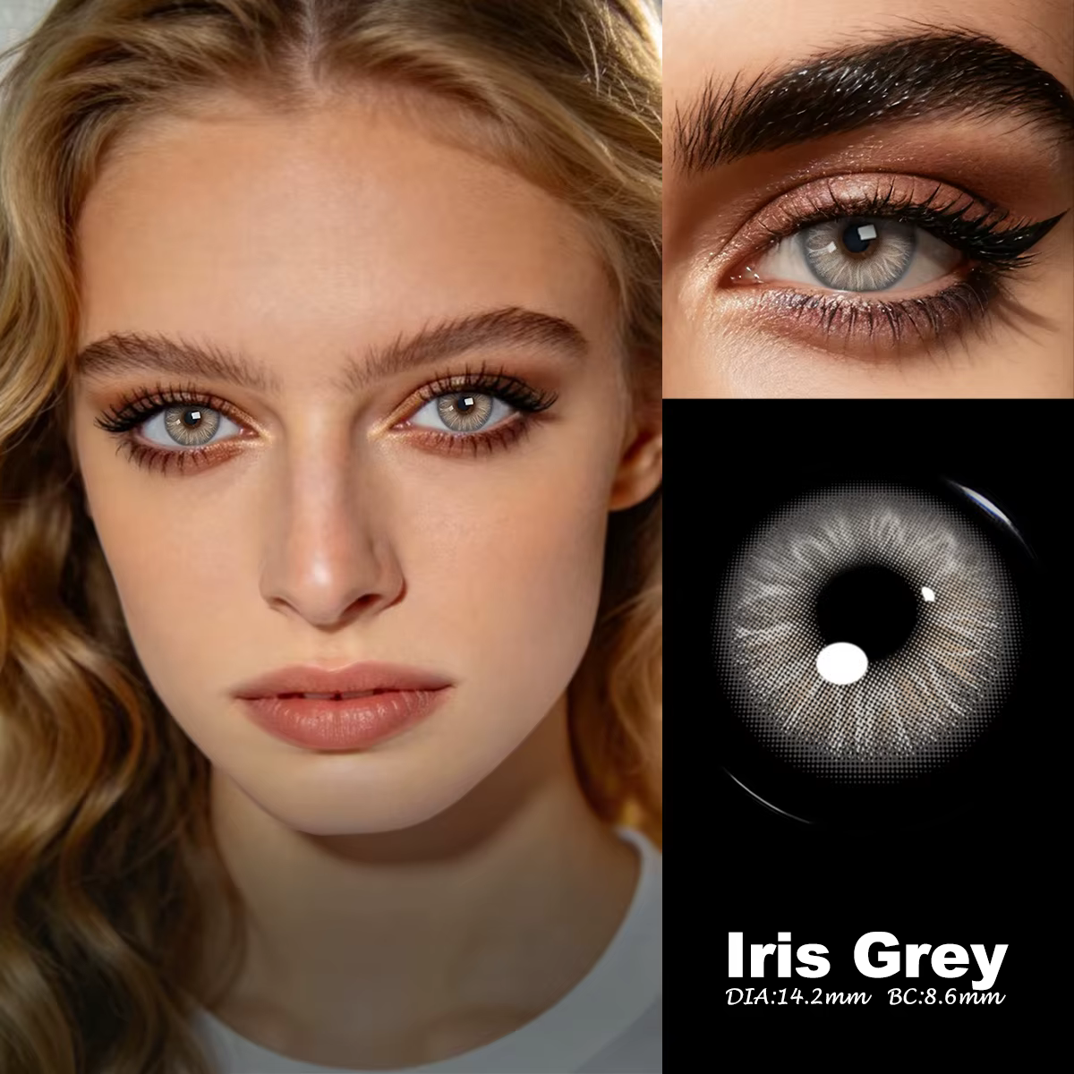 VISUASHOW Iris Grey Lentilles de contact colorées naturelles à usage semi-annuel